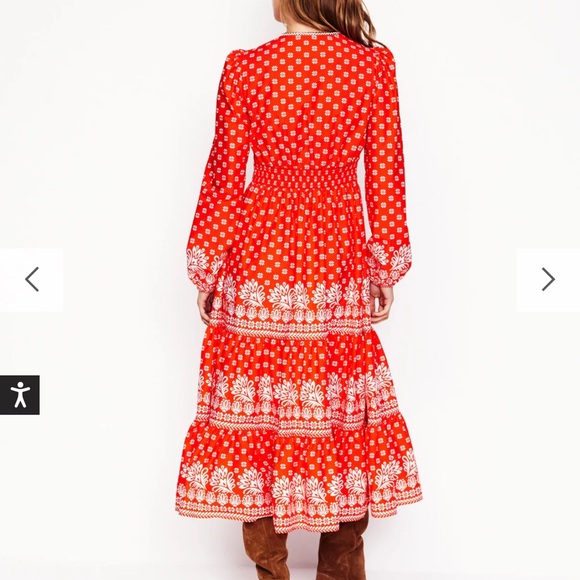 Boden Violet Cotton Midi Dress Firecracker Red, Palm Flora 20/22R NWT - Picture 3 of 7